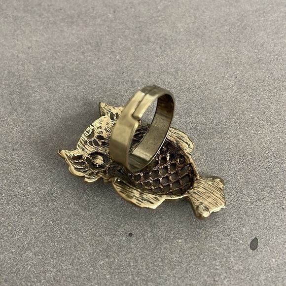 Vintage-Inspired Owl Adjustable Ring with Rhinestones - Excellent Condition - Picture 2 of 3